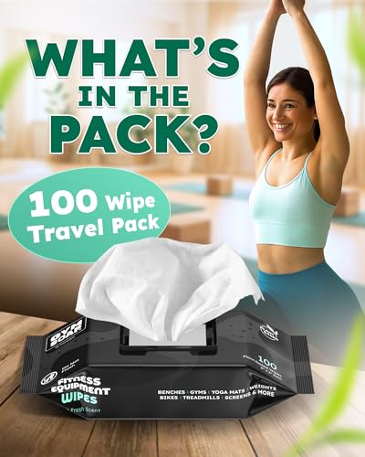 GymSoap Gym & Yoga Mat Cleaner Wipes, Plant Based - 100 Gym Equipment Wipes to Clean Exercise Equipment, Treadmill, Peloton Bikes - Gym Supplies, Cleaning Wipes for Home & Gym - Spa Fresh Scent