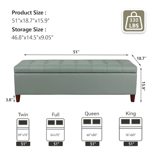 Joveco 51 Inch Storage Bench,Leather Tufted Storage Ottoman with Legs - color: 51", Gray Green