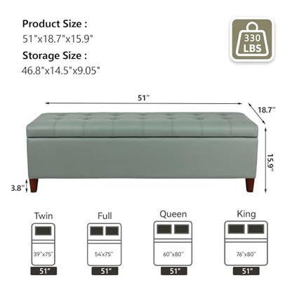 Joveco 51 Inch Storage Bench,Leather Tufted Storage Ottoman with Legs - color: 51", Gray Green