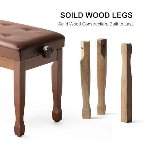 Adjustable Height Duet Piano Bench, Wooden Piano Stool with Waterproof Padded Cushion, Bench Seat for Vanity, Bedroom, Living Room, Light Brown - color: Duet-wood