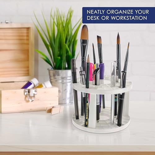 U.S. Art Supply Plastic Artist Round 50 Hole Paint Brush Holder & Organizer | Holds Paintbrushes, Makeup Cosmetic Brushes, Pencils, Pens, Markers, Art Tools, Desk Stand - Students, Teachers - size: 50 Hole