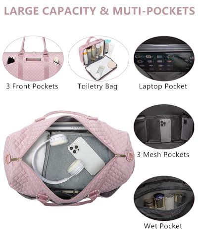 Women Weekender Travel Duffle Bag: Travel Duffel Overnight Bags with Shoe Compartment Large Carry on Tote with Toiletry Bag Weekend Traveling Yoga Gym Hospital Bag for Women with Wet Pocket Pink - color: 02-Pink, size: Large