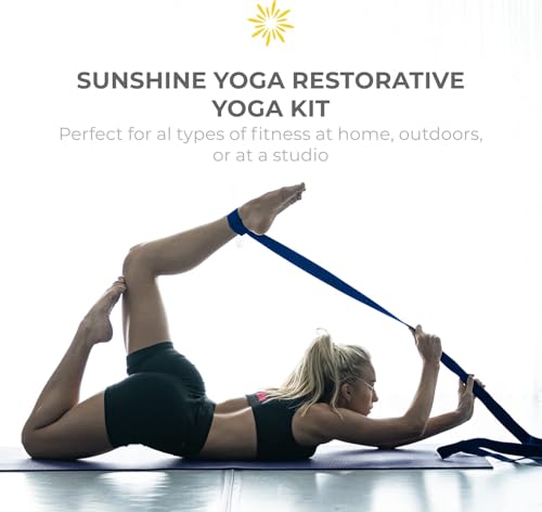 6 Piece Restorative Yoga Kit | Includes 1 Yoga Bolster (24"x12"x6"), 2 Blocks (4"x6"x 9"), 1 6ft D-Ring Strap, 1 Mexican Blanket, 1 Unscented Eye Pillow - color: Charcoal