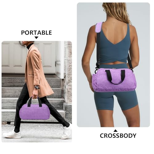 14 inch Small Gym Bag for Women & Men, Mini Duffel Bag for Travel Sports Lightweight Carry On Bag, Light Purple - color: Light Purple