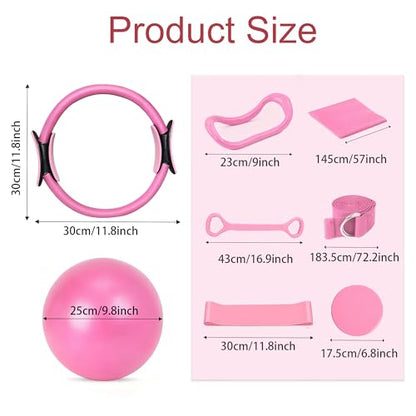 Pilates Kit for Home Workouts, Pilates Equipment Set with Ring, Ball, 5 Resistance Bands, Magic Circle Hoop, Gliding Discs, Compact Toning Fitness Essentials Starter Accessories Pilates Sets for Women