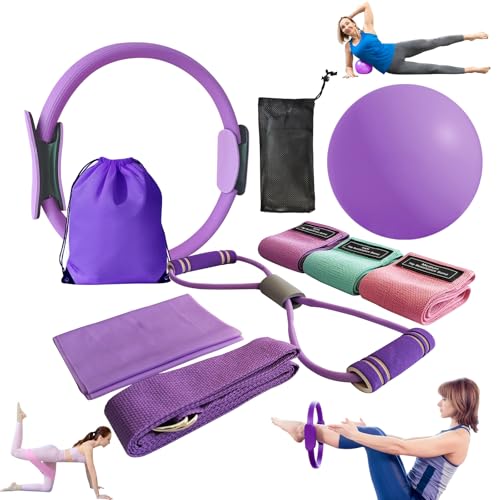 Pilates Essentials Kit for Women, Yoga Starter Set for Home Workouts with Pilates Ring and Yoga Ball Set, 3 Resistance Bands, Storage Bag, Full Pilates Set for Toning Arms, Thighs & Core