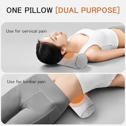 Cylindrical Pillow、 Fillable Porous Fiber Contour Neck Pillow、 (Pack of 2, White Jacquard) 18 x 4 inches、Bolster Pillow for Bed、Legs, Back and Yoga (18x4)