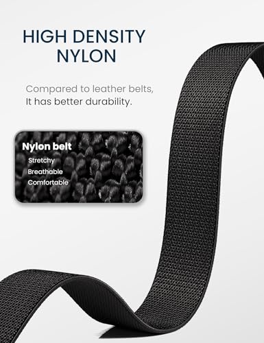 GEIT Stretch Nylon Belt,1 3/8" Elastic Belt with Quick Release Buckle - color: P/Black, size: Waist 35"-38" (Length45")
