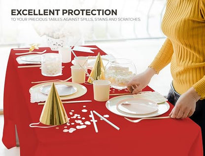 Utopia Kitchen Plastic Table Cloth Disposable [Red, 6 Pack] | Rectangle Tablecloth Waterproof Stain Resistant Party Table Cover - color: Red, size: 54X108 Inch - 6PC