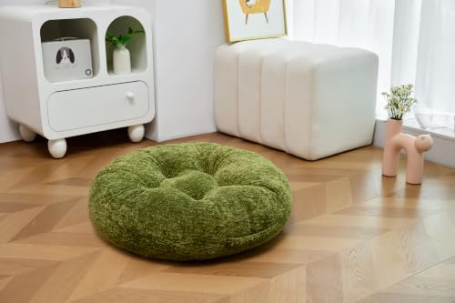 Floor Pillow, Large Meditation Sitting Cushion with Handle | for Tatami, Living Room, Yoga Use for Adults and Kids (1, Round, Green, 22" x 22" x 6") - color: Round, Green