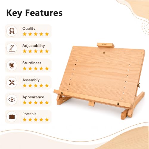 DJAR Tabletop Easel Stand for Painting, Solid Beech Wood, Natural | Adjustable Drawing Sketching Board for Adults, Hold Canvas up to 23", Portable Desktop Art Stand for Students and Beginners