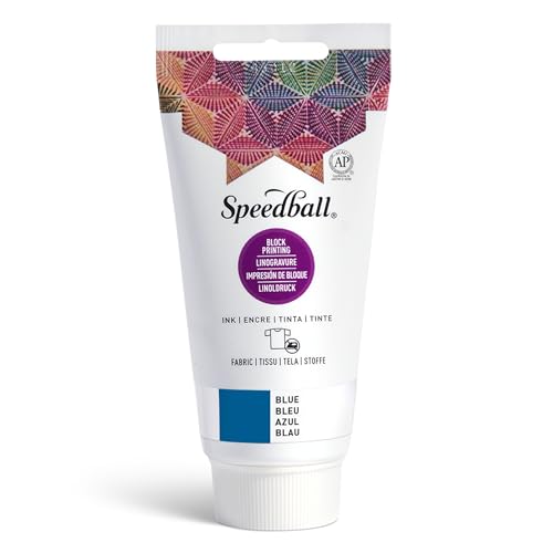 Speedball Fabric Block Printing Ink, 2.5-Ounce, Blue - Print on Textiles & Paper - Made in USA - color: Blue, size: 2.5 fl oz