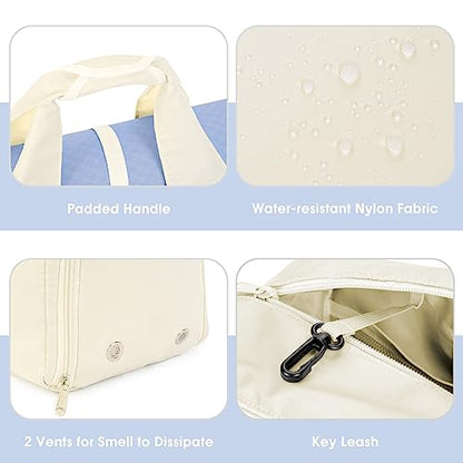 Sportsnew Tote Yoga Mat Gym Bag 20L Women W/Shoe Compartment Wet Dry Pocket | Water-Resistant Gym Tote - Mat Strap, Ventilated Shoe Bin, Wet Pocket, Padded Handle, Multi Pockets, Side Mesh & Key Clip - color: Beige