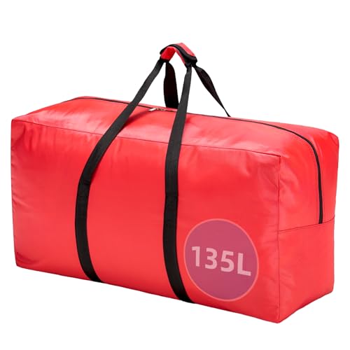 Extra Large travel duffel bag with Strong Handles, 135L Waterproof duffel bag, Durable Zippers, Extra Large Storage Totes for Space Saving and Moving Supplies, Red - color: Red, size: L - 35.4″ × 11.8″ × 19.7″