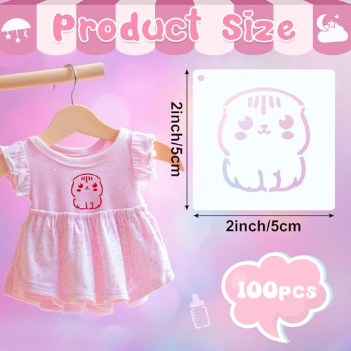 100 Pcs Small Stencils for Crafts, 2 Inch Reusable Cute Stencils for Painting on Wood DIY Craft for Drawing Templates Wall Home Decor Canvas Fabric (Baby Shower) - style: Baby Shower