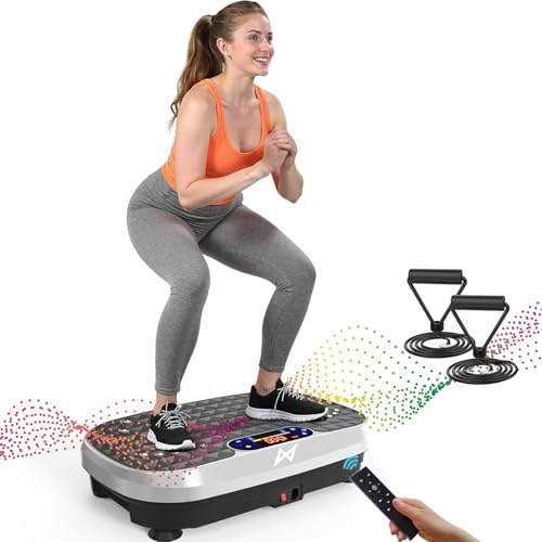 AXV Vibration Plate Fitness Platform Exercise Machine Body Vibrating Board | Curved Design Powerful 200W Bluetooth Oscillating Shake Plate for Lymphatic Drainage Recovery Whole Body Toning With Handles - color: BASIC.SILVER