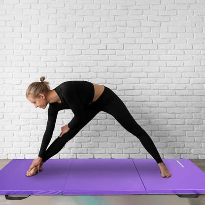 BalanceFrom 6x2 Feet 3-Panel Folding Gymnastics Mat – 2-Inch Thick Pad with Vinyl Surface and Carrying Handles for Tumbling, Yoga, Pilates, Home Workouts, and Martial Arts - color: Purple