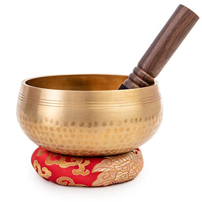 Tibetan Singing Bowl Set - Easy To Play for Beginners - Authentic Handcrafted Mindfulness Meditation Holistic Sound 7 Chakra Healing Gift by Himalayan Bazaar (5") - color: Gold - 5 Inch