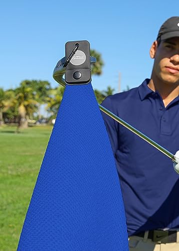 Magnetic Golf Towels for Golf Bags with Clip & Ultra Strong Magnet - Waffle Weave Microfiber Towel for Secure Hold on Bags & Carts - Ideal Club Cleaner & Accessories - Bright Blue - color: Bright Blue