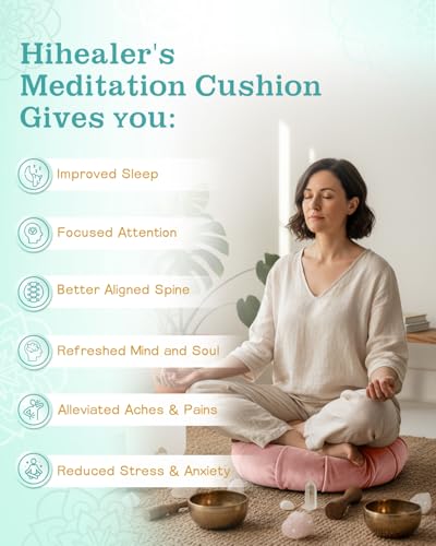 Hihealer Premium Crescent Meditation Cushion, Buckwheat Yoga Bolster Pillow - color: Pink