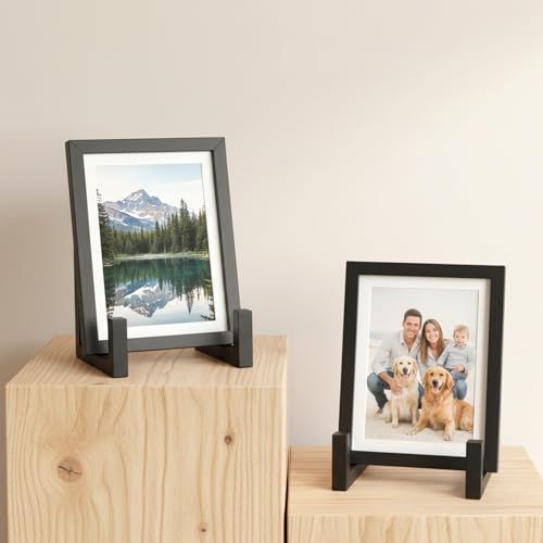 2 Pack 8 Inch Metal Plate Stands for Display Large Frame Holder Stand for Vinyl Records, Pictures, Books, Platters, Artworks, Black Industrial Tabletop Easels