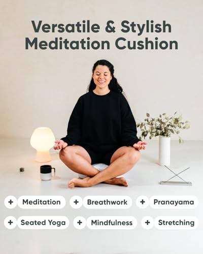 Mindful & Modern Large Meditation Cushion for Zafu Yoga - Meditation Pillow for Sitting on the Floor - Buckwheat Hull Filled Yoga Cushion with Removable, Washable 100% Cotton Cover and Carry Handle - color: Round - White