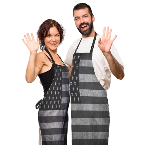 Kitchen Apron for Men Black and White American Flag Kitchen Aprons for Women for Cooking Restaurant BBQ Painting Crafting Gardening 27” (W) x 31” (H), Waterproof Apron - color: American Flag