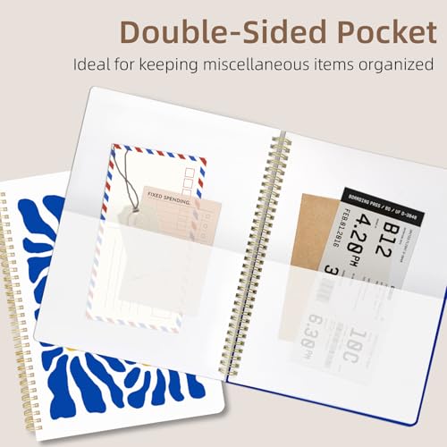 Cute Spiral Notebook journal A4 Aesthetic Pretty Design for Women Girls Kawaii with Pocket, 8.5 x 11 inch, Lined, Blue Flower - color: Blue Flower, style: Lined