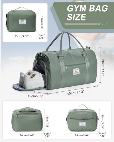 Gym Bag Womens Mens with Shoes Compartment Travel Duffel Bag for Women for Plane Sport Gym Tote Bags Swimming Yoga Weekend Overnight Carry on Bag Hospital Holdalls 4Pcs Set Dark Green - color: P2-Dark Green