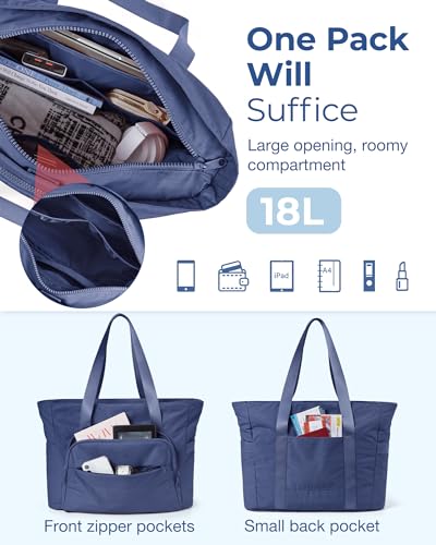 BAGSMART Tote Bag for Women, Lightweight Tote Bag with Yoga Mat Strap, Quilted Shoulder Bag Handbag for Daily, Work, Gym - color: Navy Blue