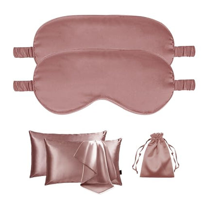 5Pcs Silky Sleep Mask Eye Masks Breathable Soft Satin Pillowcases Set for Sleeping Similar to Silk Pillowcase Travel Gift - color: Sandalwood-queen Size