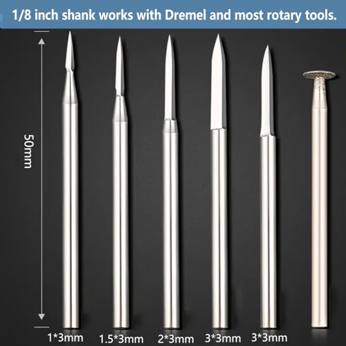 Wood Carving Drill Bits Set for Dremel Rotary Tool 6Pcs Engraving Drill Accessories Bit Wood Crafts Grinding Woodworking Tool with 3mm Shank for Carving Drilling Micro Sculpture