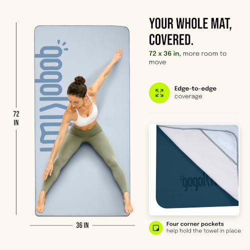 Gogokiwi Yoga Mat and Towel Set with Strap, 72 x 36 in, Non Slip Pilates - color: Ocean