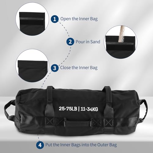 GarveeLife Workout Sandbag Unfilled - 5-200 LBS Heavy Duty Fitness Sandbag for Strength Training, Core & Full-Body Exercises | Adjustable Weight Home Gym - size: 25-75 LB