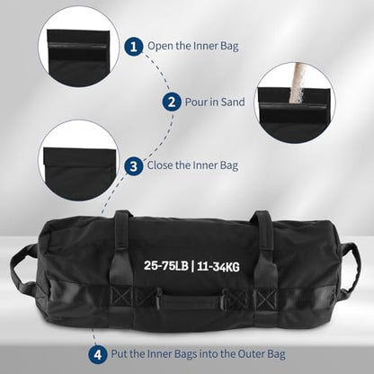 GarveeLife Workout Sandbag Unfilled - 5-200 LBS Heavy Duty Fitness Sandbag for Strength Training, Core & Full-Body Exercises | Adjustable Weight Home Gym - size: 25-75 LB