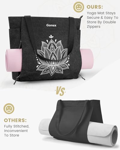 Gonex Yoga Mat Bag with Zipper Mat Carrier Canvas Gym Tote | Durable Canvas, Zipper Closures Prevent Slipping, Quick Access, Bottle Holder, Fits Yoga Blocks, Gym & Travel Use - color: Black, size: Large(17.7×6.1×15.3inch)