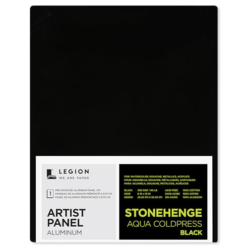 Legion Artist Panel, 1/8" Composite Brushed Aluminum with Stonehenge Aqua Coldpress Black, 100% Cotton, 140lb Paper, 5 x 7 inches for Wet Media - size: 5 x 7