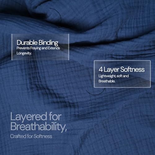 Salt Earth 100% Cotton Gauze 55"X75" Twin 4 Layered Blanket- Navy Blue | Premium Muslin Blanket for Couch,Bed,Living,Summer Lightweight, All Seasons Blankets & Throws, Boho,Travel & Skin Friendly - color: Navy Blue, size: 55"X75" Twin