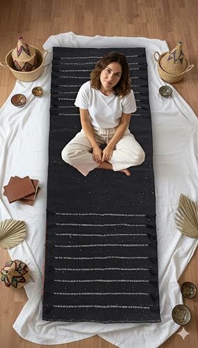 Indian Handmade 100% Organic Cotton Yoga Mat, Hand Woven Rug, Yoga Mat For Everyday Fitness at Home Comfortable Foldable Long Mat - color: Beige