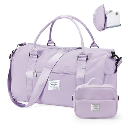 Gym Bag Womens with Shoes Compartment Travel Duffel Bag Light Purple - color: B11-Purple+Toiletry Bag