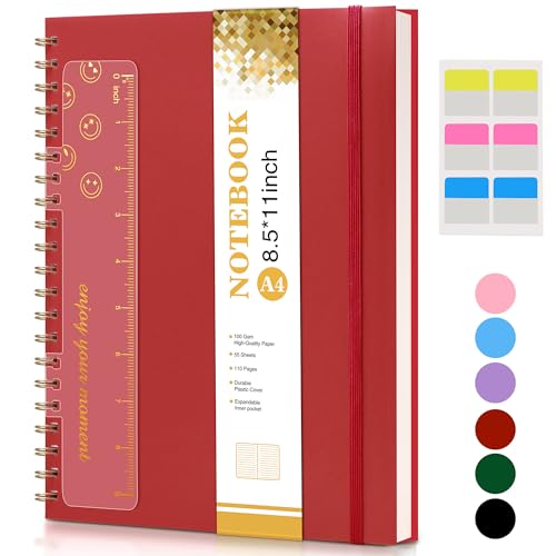 Spiral Notebook Journal 8.5” x 11”, A4 Large Notebooks for Women Men, College Ruled Lined Journal, 100 GSM Paper, Hardcover Spiral Bound Journals for Work School Writing Note Taking Business, Red - color: Red, size: Line