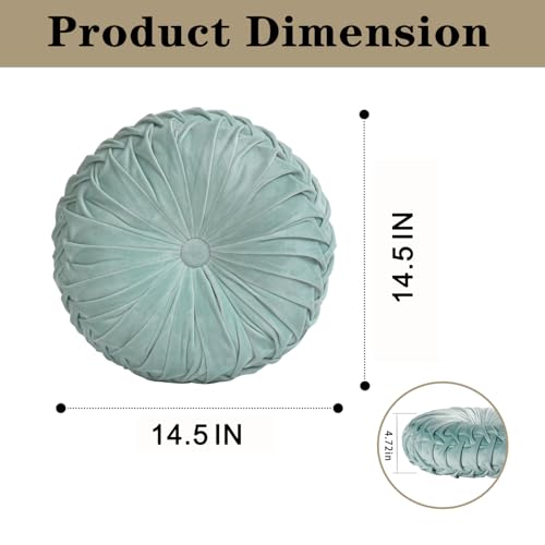 HIG Set of 2 Aqua Velvet Decorative Round Pleated Throw Pillows - color: Aqua