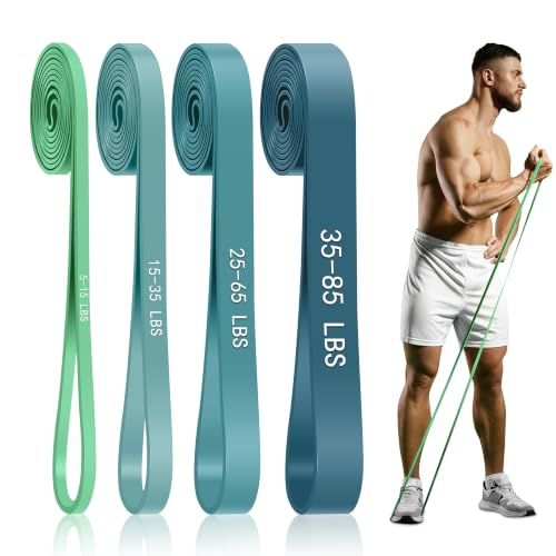 4-Level Resistance Bands for Working Out, Pull Up Assistance Bands | 5-85 LBS Resistance, Fitness, Full-Body Training, Physical Therapy & Stretch Workout, for Men, Women, Home, Outdoor, Gym Use - color: Blue Gradient