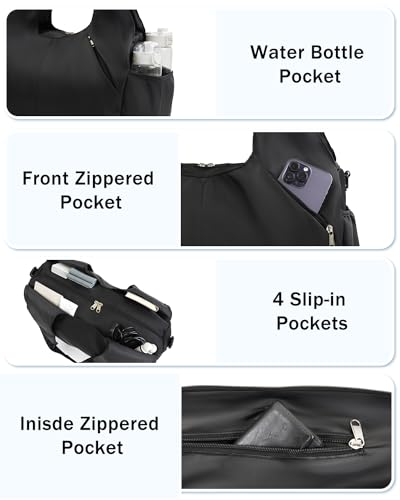 RHDZO Gym Bag for Women with Shoe and Wet Compartments, Yoga Mat Holder - color: Black