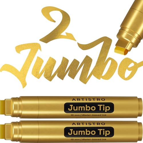 ARTISTRO Gold Acrylic Paint Markers - 15mm Jumbo-Tip - Set of 2 | Paint Pens, Perfect for Crafting, Art Projects, & More - color: Gold, style: Jumbo