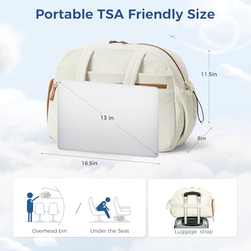 Women's Duffle Gym Bag, Carry-On Shoe Compartment for Weekender Overnight - color: shallow cream-colored, size: Medium