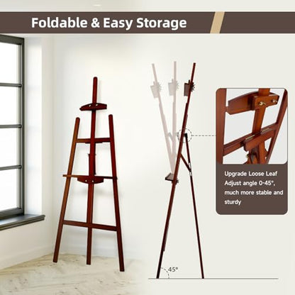 Adjustable Walnut Pine Wooden Painting Easel, Art Easel Stand | A-Frame Easel Hold up to 43'' Painting Canvas for Wedding Sign and Poster, Drawing for Adults, Begginners and Students - color: Walnut