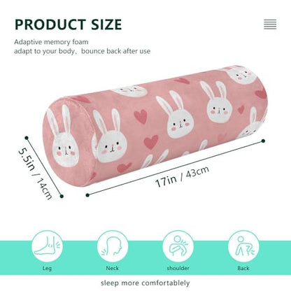 Bolster Pillow Neck Pillow Round Soft Health Memory Foam Pillows Long Cylindrical Body Pillow with Removable Cover Cute Back Yoga Cute Bunny Hearts Pink 17" x 5.5" - color: Cute Bunny Hearts Pink