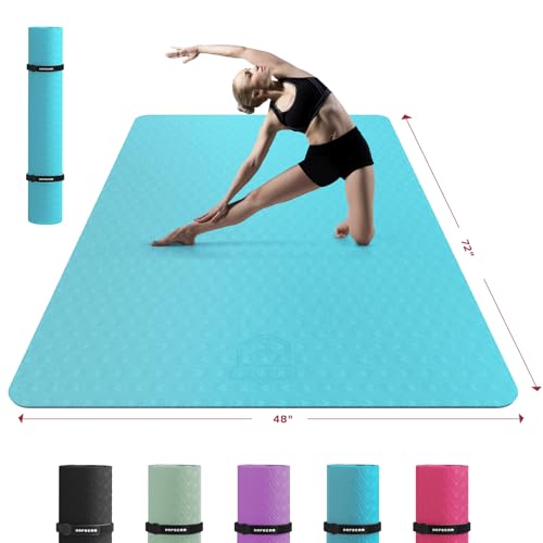 HAPBEAR Extra Large Yoga Mat - 72"x48"x6mm (1/4 inch), Non-Slip, Durable, Thick Wide Exercise Mat for Home Workouts, Yoga, Pilates, Stretching and Cardio Workouts - color: 72"x48"- Turquoise green, size: 6MM
