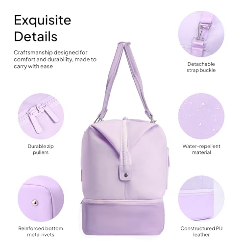 Travel Duffle Bag for Women, 40L Weekender Bags Airline Approved Carry On with Shoe Compartment & Waterproof Wet Pocket, Durable Nylon Weekender Overnight Bag for Travel, Gym, Business Trip, Purple - color: Purple
